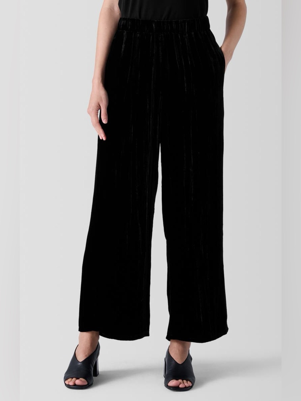 Eileen Fisher Crushed Velvet Wide Leg Pants Black Small